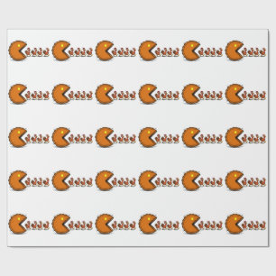 Funny Thanksgiving Pie Eating Turkey Retro Gaming Wrapping Paper