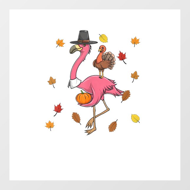 Funny Thanksgiving Pilgrim Flamingo With Turkey Cu Floor Decals (Front)