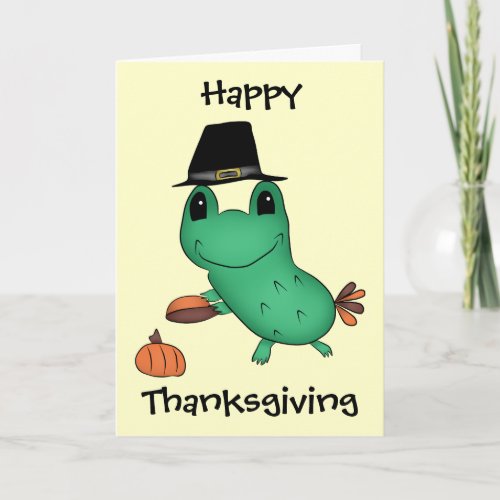 Funny Thanksgiving pilgrim frog Holiday Card