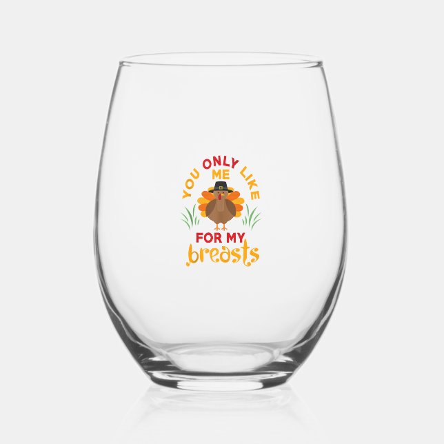 Funny Thanksgiving Pilgrim Turkey  Stemless Wine Glass (Front)