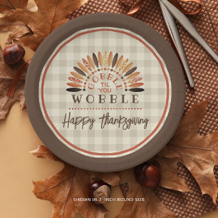 Funny Thanksgiving Plaid Gobble Til You Wobble Paper Plates