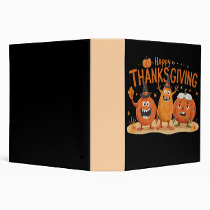 Funny Thanksgiving Pumpkins in Witch Hats Cartoon 3 Ring Binder