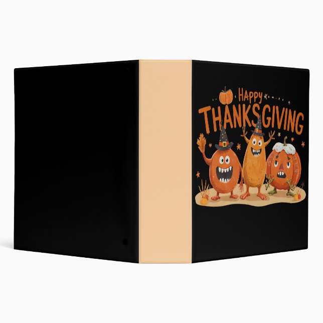 Funny Thanksgiving Pumpkins in Witch Hats Cartoon  3 Ring Binder (Background)