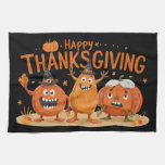Funny Thanksgiving Pumpkins in Witch Hats Cartoon  Kitchen Towel