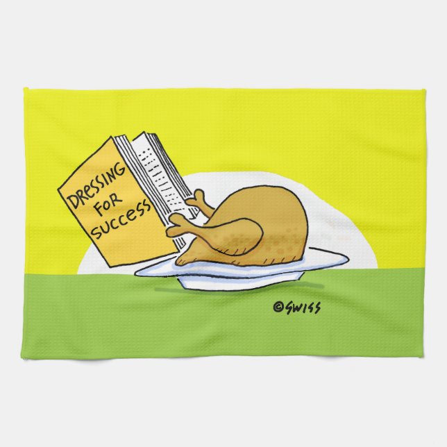 Funny Thanksgiving Roast Turkey Cartoon Kitchen Kitchen Towel (Horizontal)