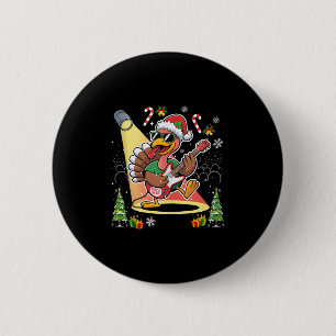 Funny Thanksgiving Santa Hat Turkey Rock Star Play Button