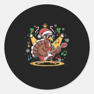 Funny Thanksgiving Santa Hat Turkey Rock Star Play Classic Round Sticker