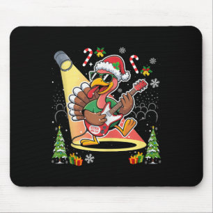 Funny Thanksgiving Santa Hat Turkey Rock Star Play Mouse Pad