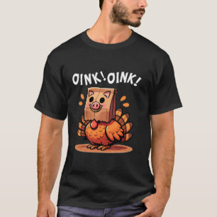 Funny Thanksgiving Tee with Pig and Turkey Humor L