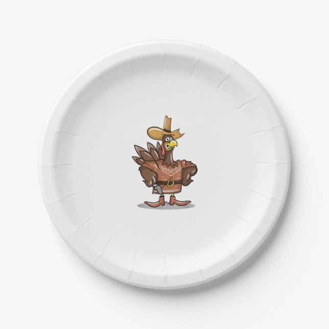 Funny Thanksgiving Turkey Cowboy Gift Lover  Paper Plates (Front)
