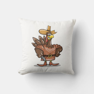 Funny Thanksgiving Turkey Cowboy Gift Lover  Throw Pillow
