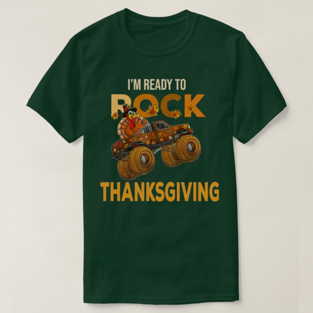 Funny Thanksgiving turkey day riding monster truck T-Shirt (Design Front)