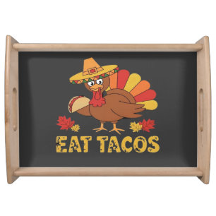 Funny Thanksgiving turkey eating tacos Serving Tray