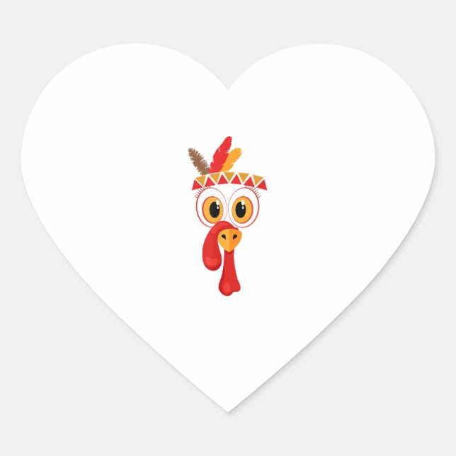 Funny Thanksgiving Turkey Face Indian Feather Head Heart Sticker (Front)
