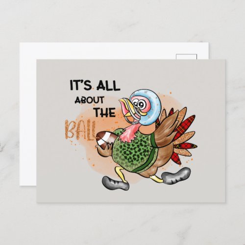 funny Thanksgiving turkey football sports  Holiday Postcard