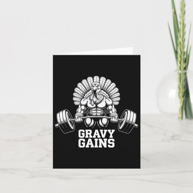 Funny Thanksgiving Turkey Gravy Gains Motivation G Card (Front)