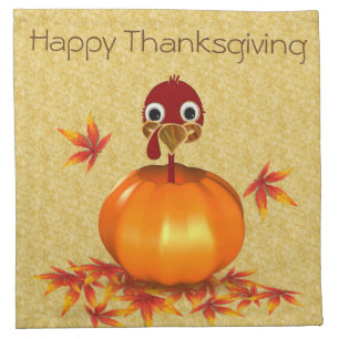 Funny Thanksgiving Turkey in Pumpkin Cloth Napkin