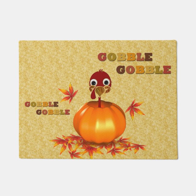 Funny Thanksgiving Turkey in Pumpkin - Doormat (Front)