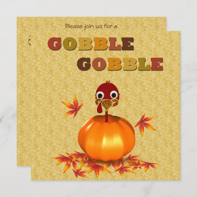 Funny Thanksgiving Turkey in Pumpkin - Invitation (Front/Back)