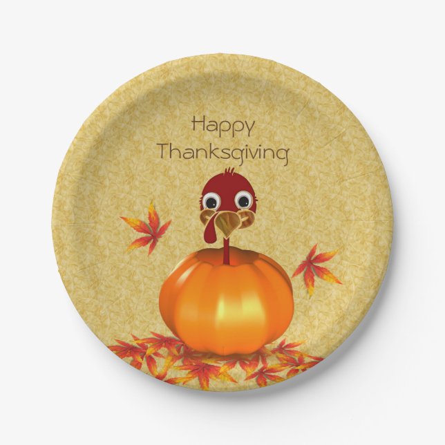 Funny Thanksgiving Turkey in Pumpkin Paper Plate (Front)