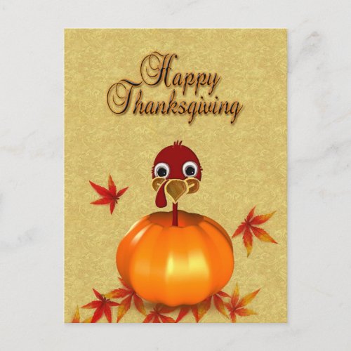 Funny Thanksgiving Turkey in Pumpkin Postcard