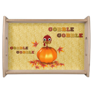 Funny Thanksgiving Turkey in Pumpkin Serving Tray