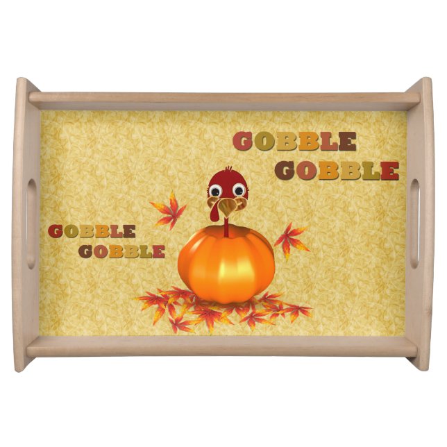 Funny Thanksgiving Turkey in Pumpkin Serving Tray (Front)