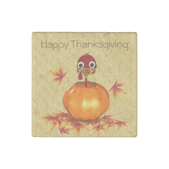Funny Thanksgiving Turkey in Pumpkin Stone Magnet (Front)
