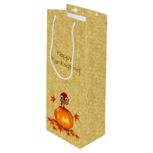 Funny Thanksgiving Turkey in Pumpkin Wine Gift Bag