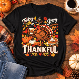 Funny Thanksgiving Turkey Latte Gravy T-Shirt