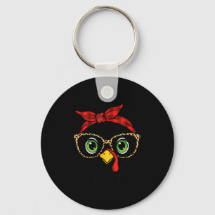 Funny Thanksgiving Turkey, Leopard Gles & Buff Keychain
