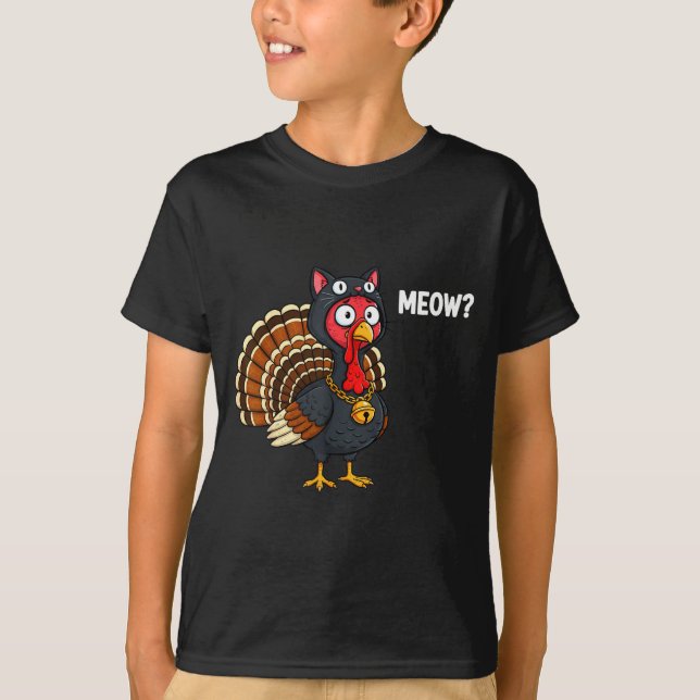 Funny Thanksgiving Turkey Meow Cat Disguise Men Wo T-Shirt (Front)