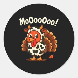 Funny Thanksgiving Turkey Moo Cow Disguise Men Wom Classic Round Sticker