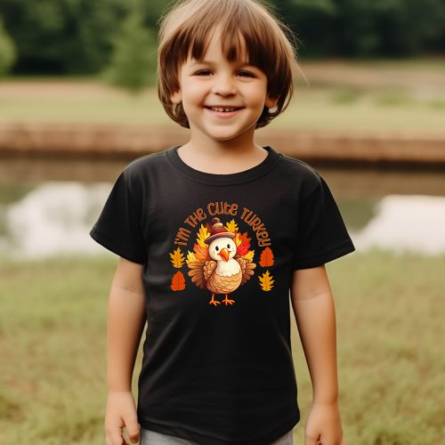 Funny Thanksgiving Turkey Orange Fall Leaves Kids T_Shirt