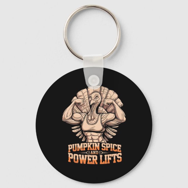 Funny Thanksgiving Turkey Powerlifting Gym Workout Keychain (Front)