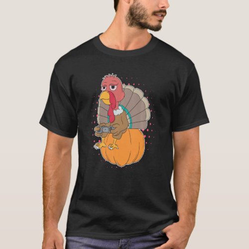 Funny Thanksgiving Turkey Pumpkin Gamer Thanksgivi T_Shirt