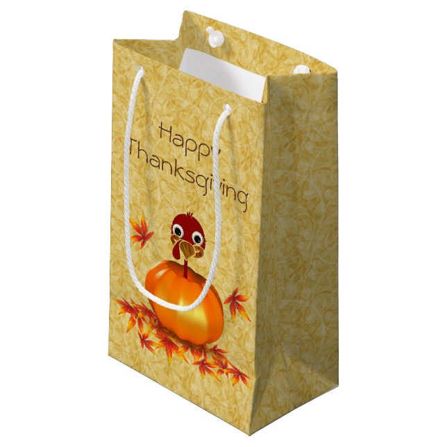 Funny Thanksgiving Turkey Pumpkin Small Gift Bag (Front Angled)