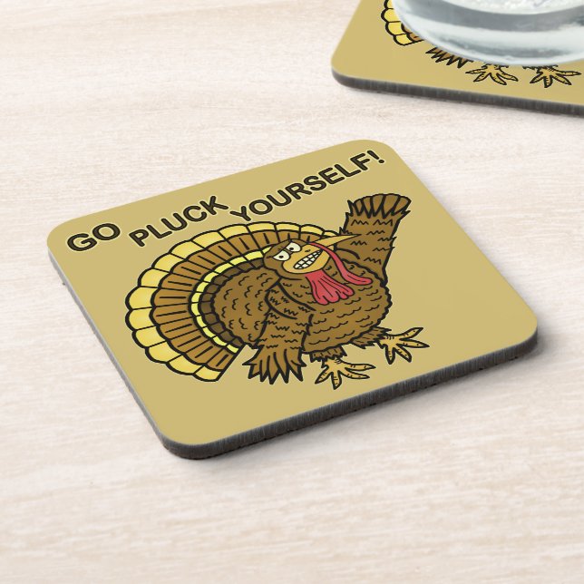 Funny Thanksgiving Turkey Pun Beverage Coaster (Left Side)