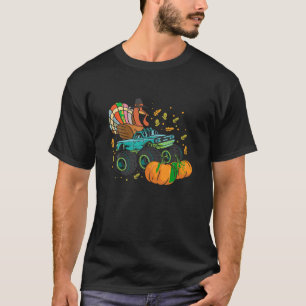 Funny Thanksgiving Turkey Riding Monster Truck Boy T-Shirt