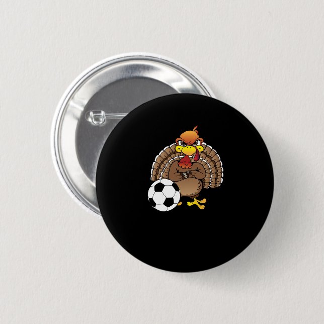 Funny Thanksgiving Turkey Soccer Soccer Gift Button (Front & Back)