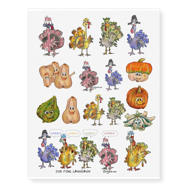 Funny Thanksgiving Turkeys & Squash Tattoos (Front)