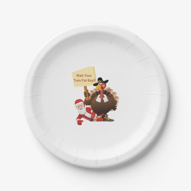 Funny Thanksgiving Wait Your Turn Fat Boy Funny Sa Paper Plates (Front)