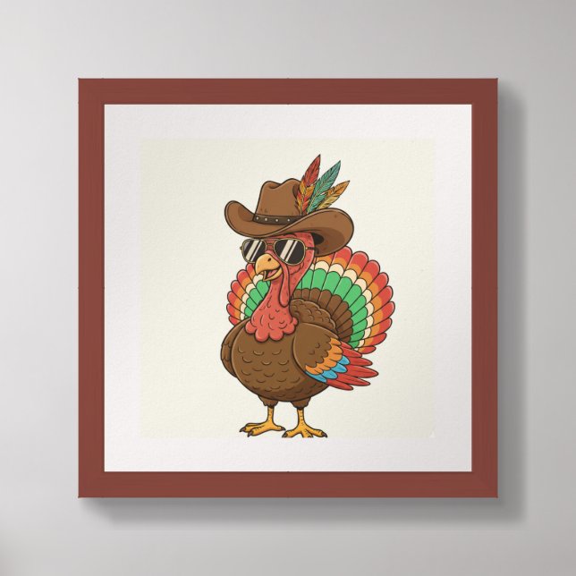 Funny Thanksgiving Wall Art – Cool Turkey with Sun (Framed Front)