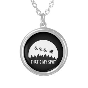 Funny That's My Spot Xmas Session Santa on Sleigh Silver Plated Necklace