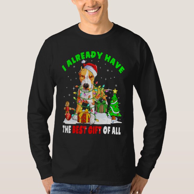 Funny The Best Presents Of All Xmas Santa Pit Bull T-Shirt (Front)