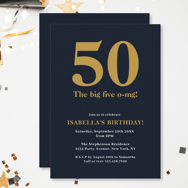 Funny The Big Five O-MG Humorous Birthday Invitation (Creator Uploaded)