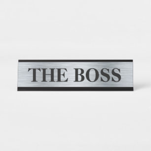 Funny "The Boss" desk name plate - silver color