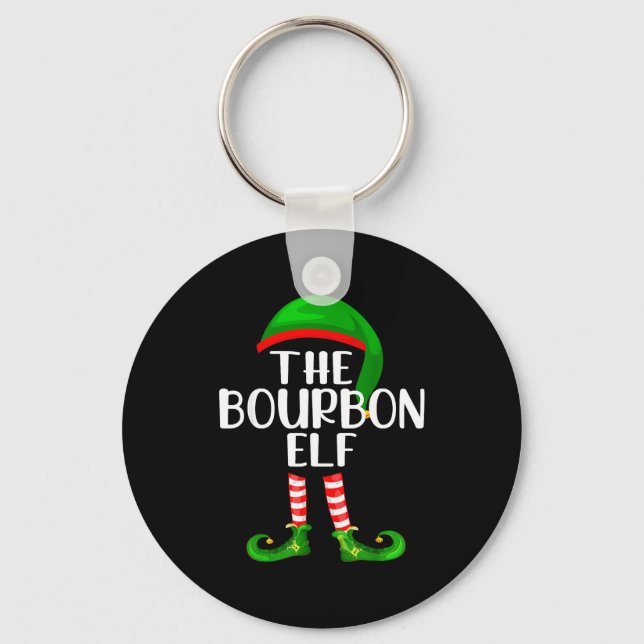 Funny The Bourbon Elf Matching Family Christmas  Keychain (Front)