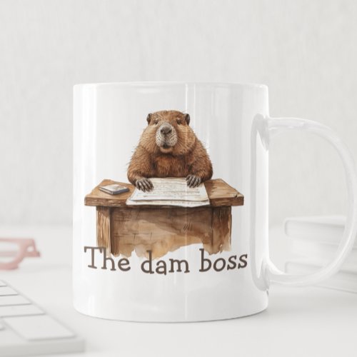 Funny The Dam Boss Beaver Watercolor Coffee Mug