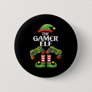 Funny The Gamer Elf Christmas Gamer Boy Kids Button